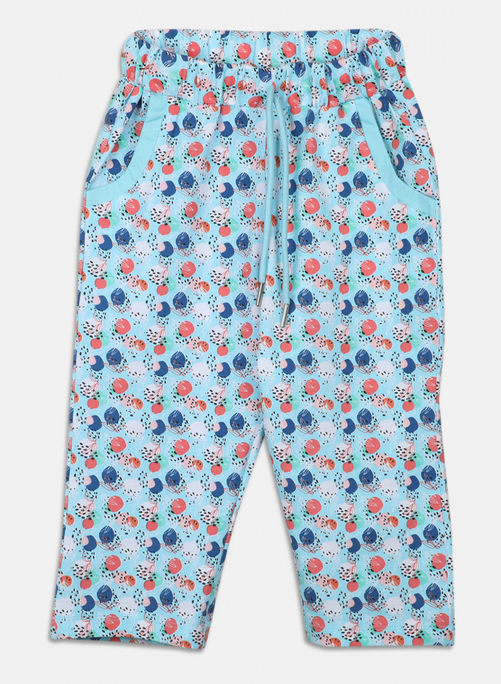 Girls Blue Printed Capri Set
