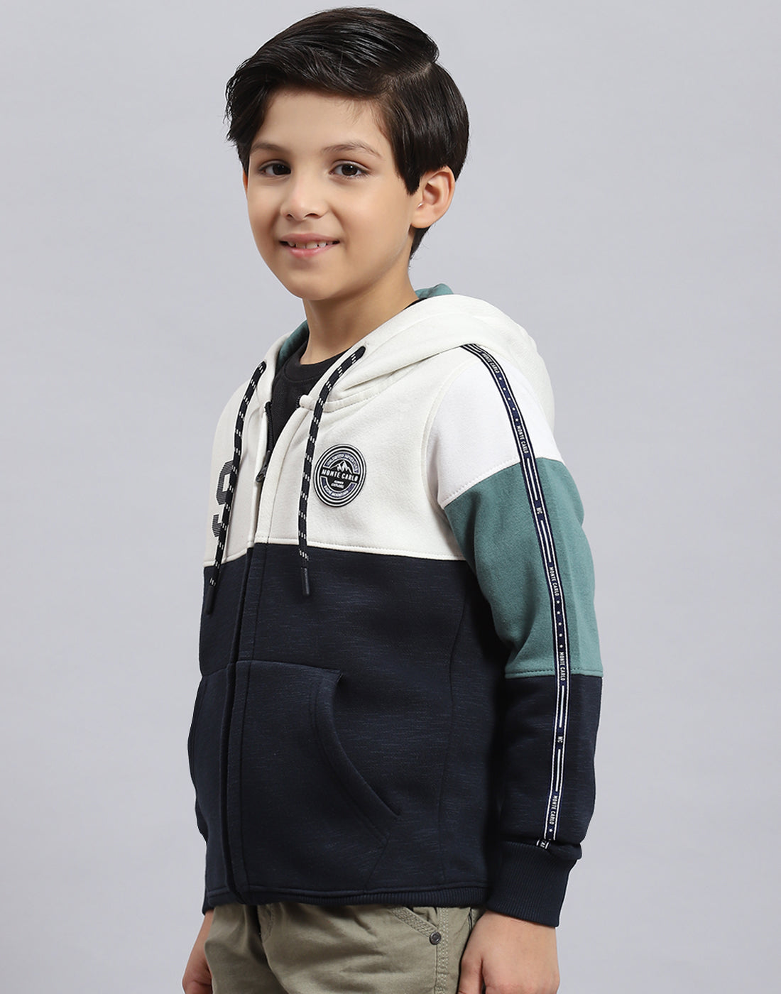 Boys Navy Blue Printed Hooded Full Sleeve Sweatshirt