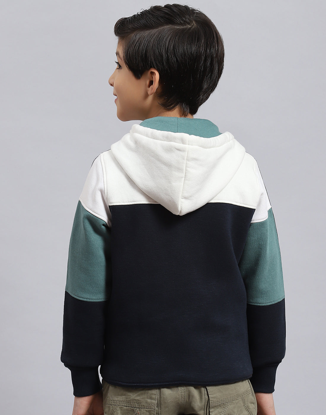 Boys Navy Blue Printed Hooded Full Sleeve Sweatshirt