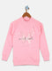 Girls Coral Pink Printed Sweatshirt