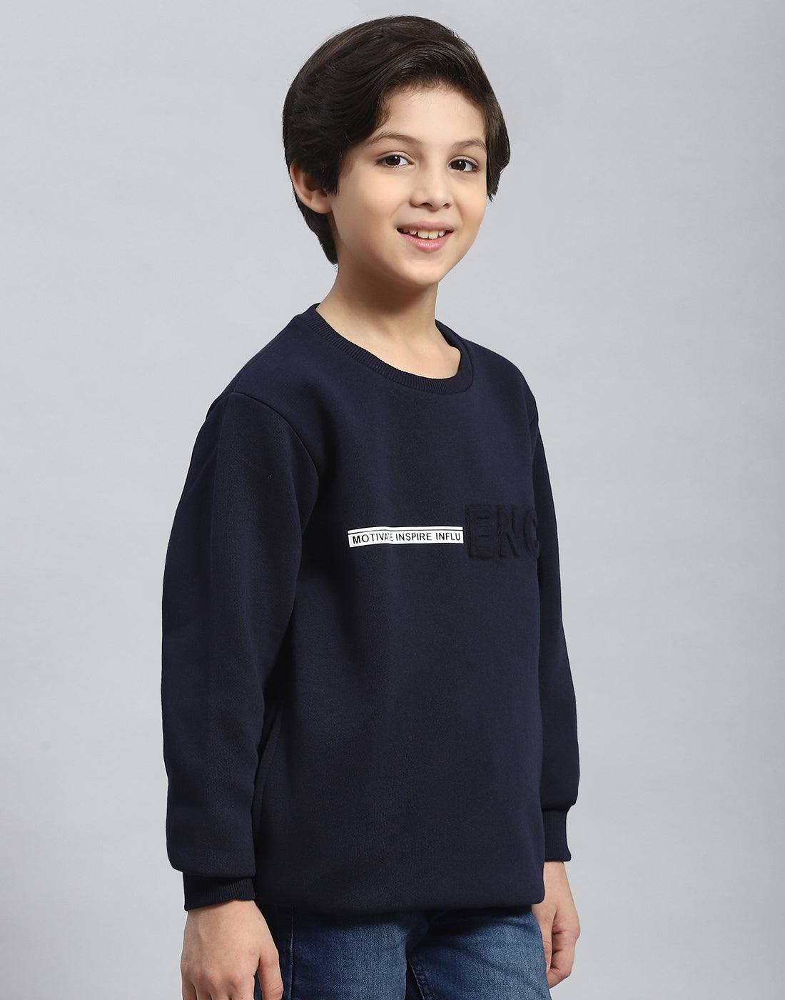 Boys Navy Blue Solid Round Neck Full Sleeve Sweatshirt