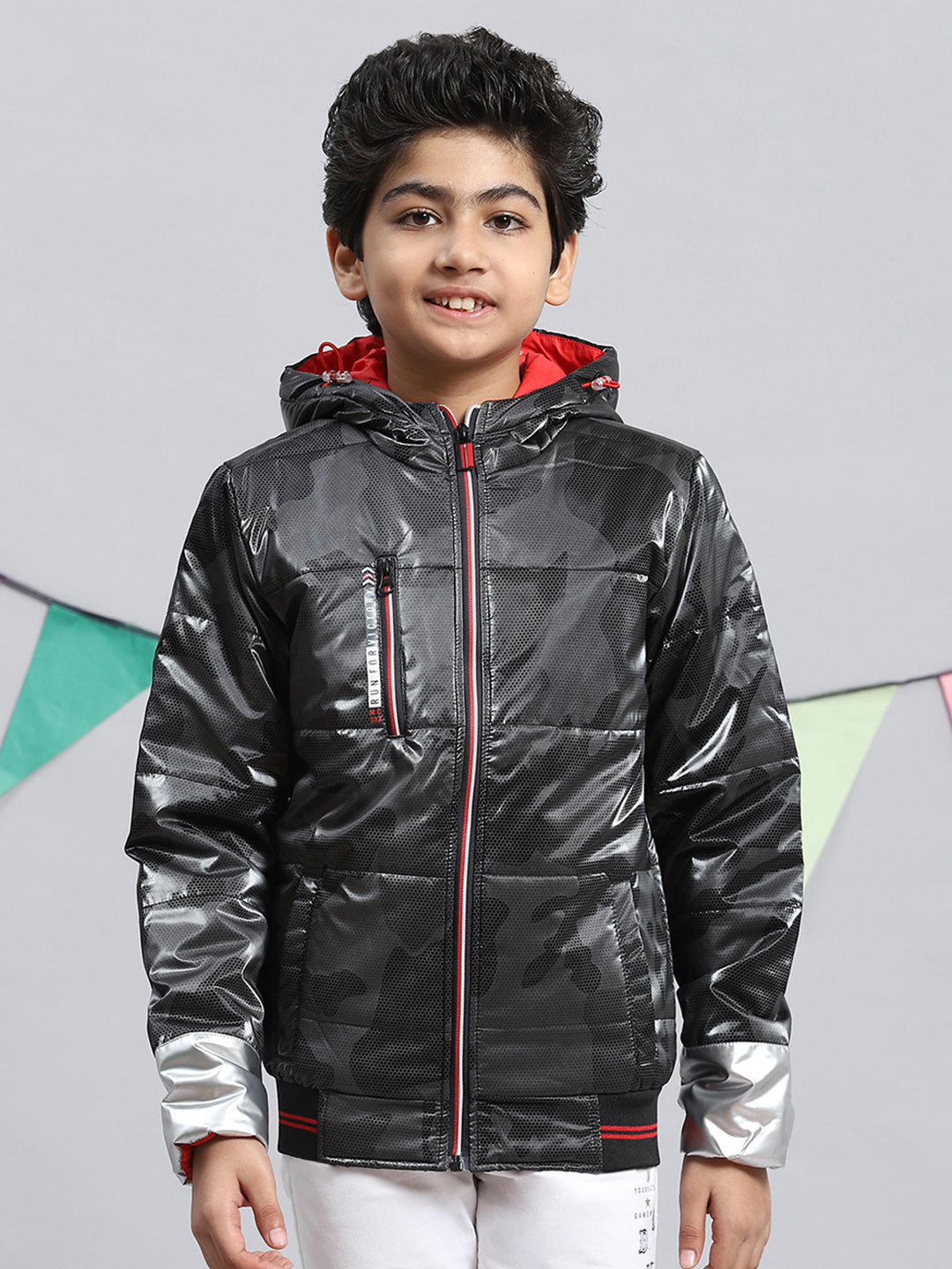Boys Black Printed Jacket