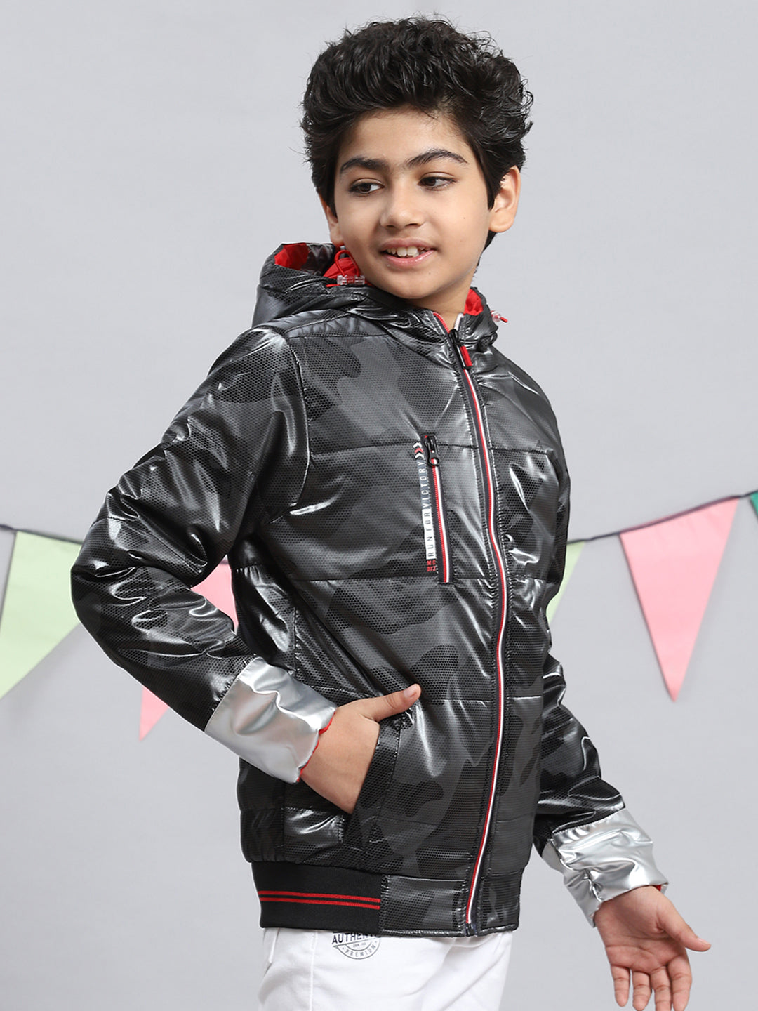 Boys Black Printed Jacket