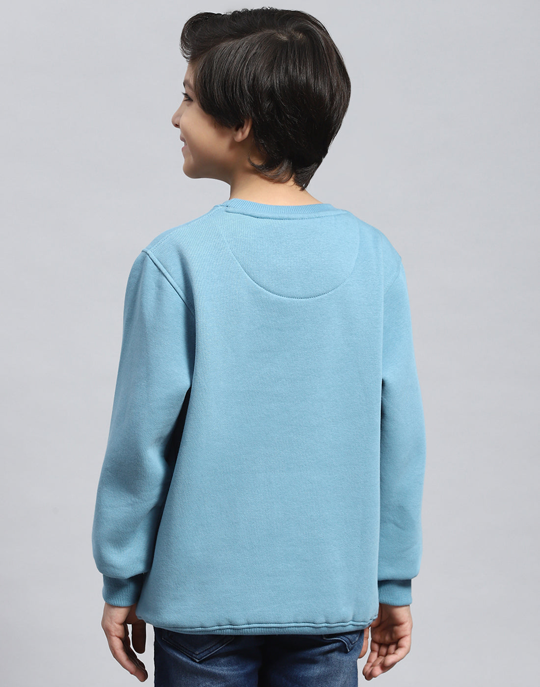 Boys Blue Printed Round Neck Full Sleeve Sweatshirt