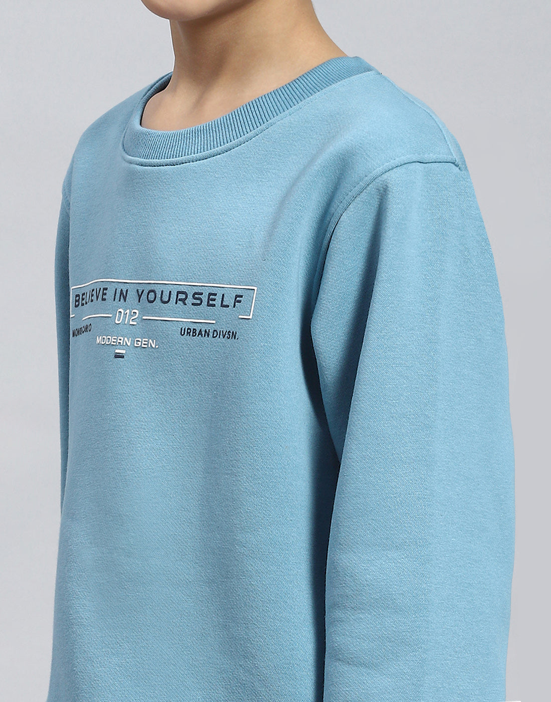 Boys Blue Printed Round Neck Full Sleeve Sweatshirt