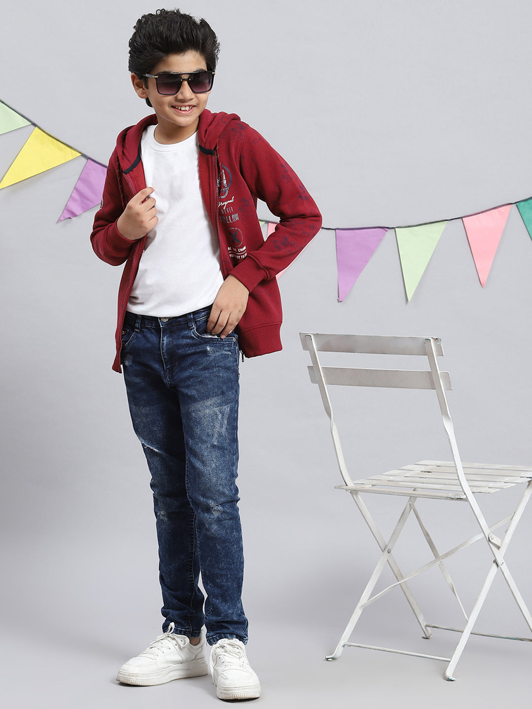 Boys Maroon Printed Sweatshirt