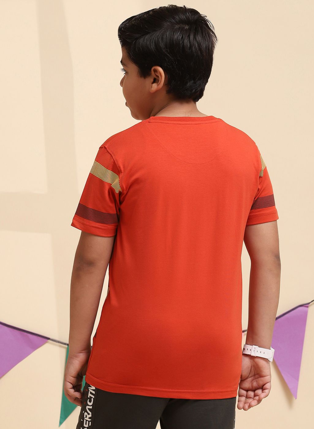 Boys Rust Orange Printed T-Shirt