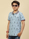 Boys Sky Blue Printed T-Shirt
