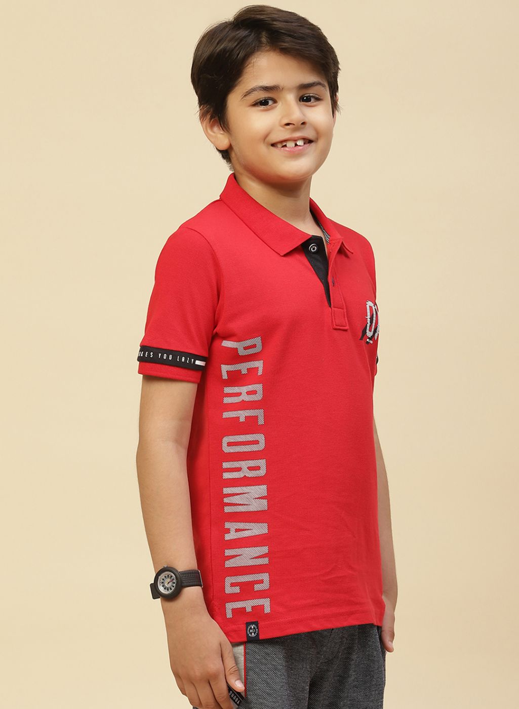 Boys Red Printed T-Shirt