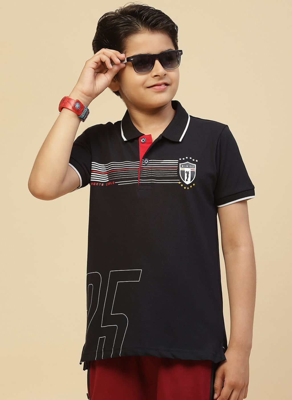 Boys Navy Blue Printed T-Shirt