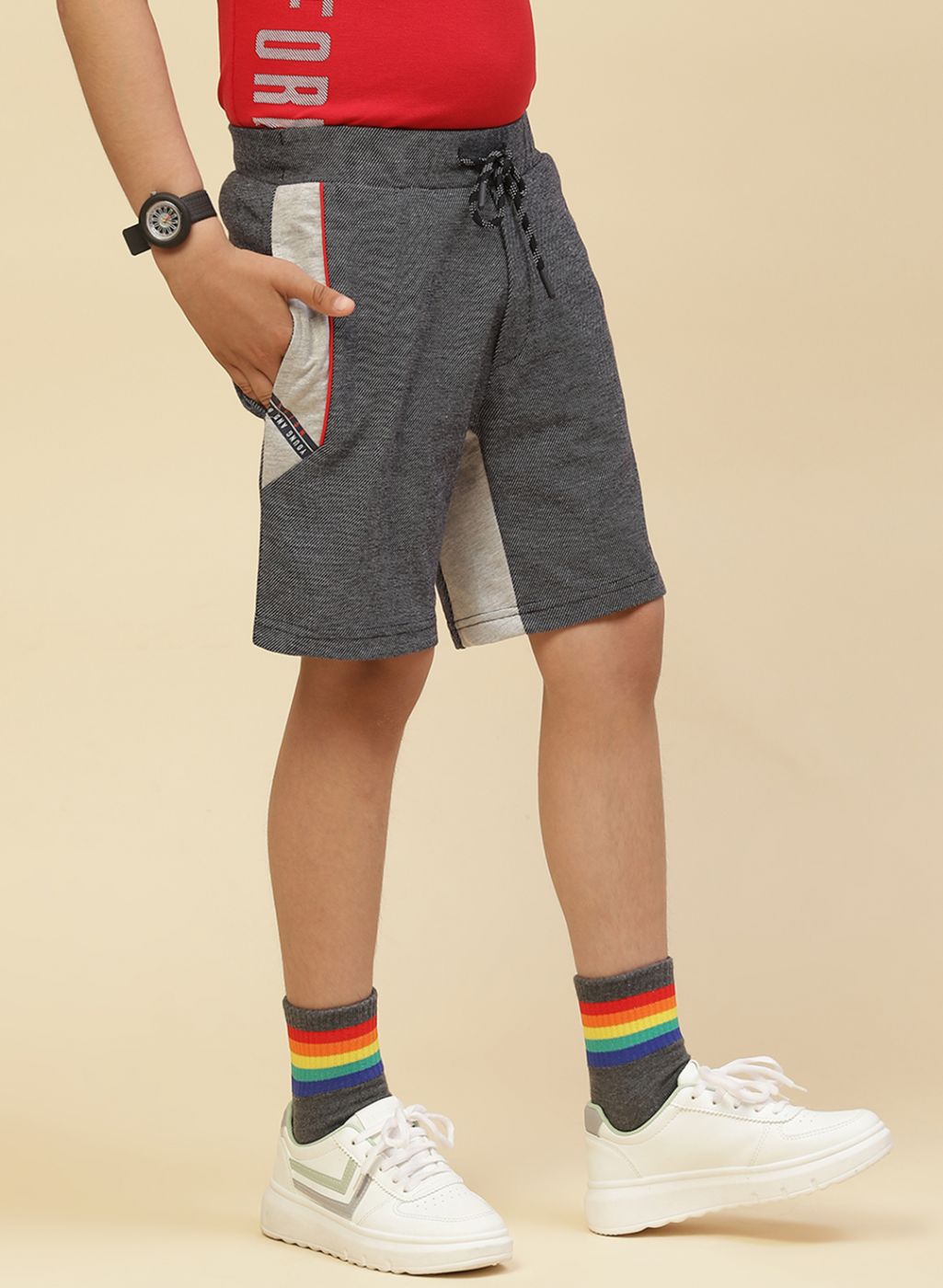 Boys NAvy Blue Printed Bermuda