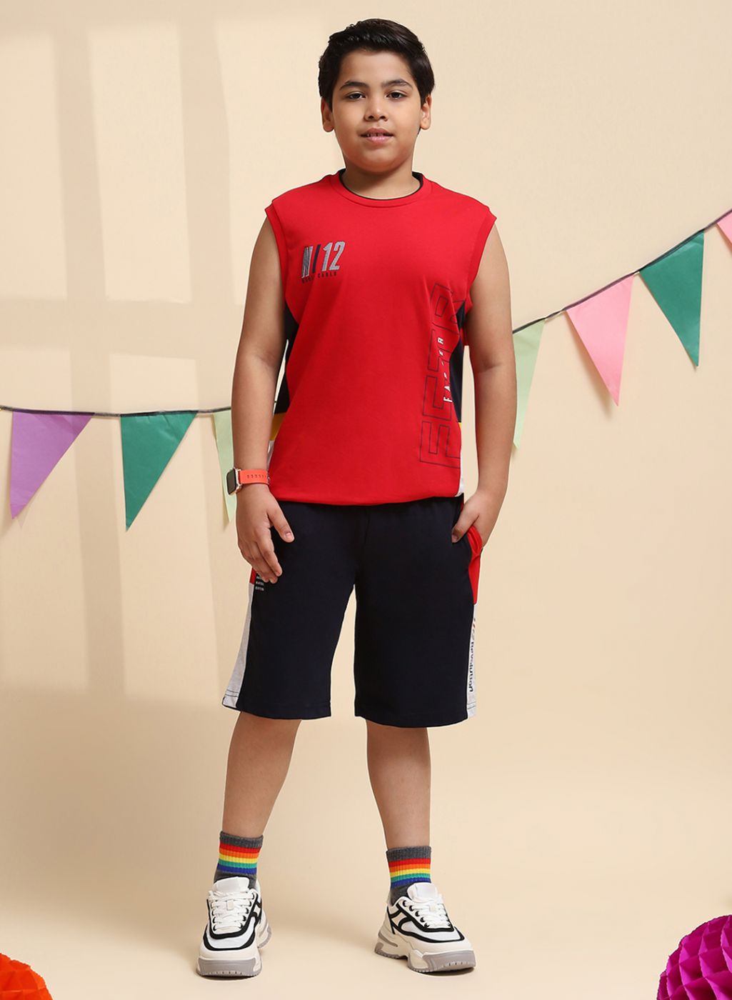 Boys Red Printed Sandow Set