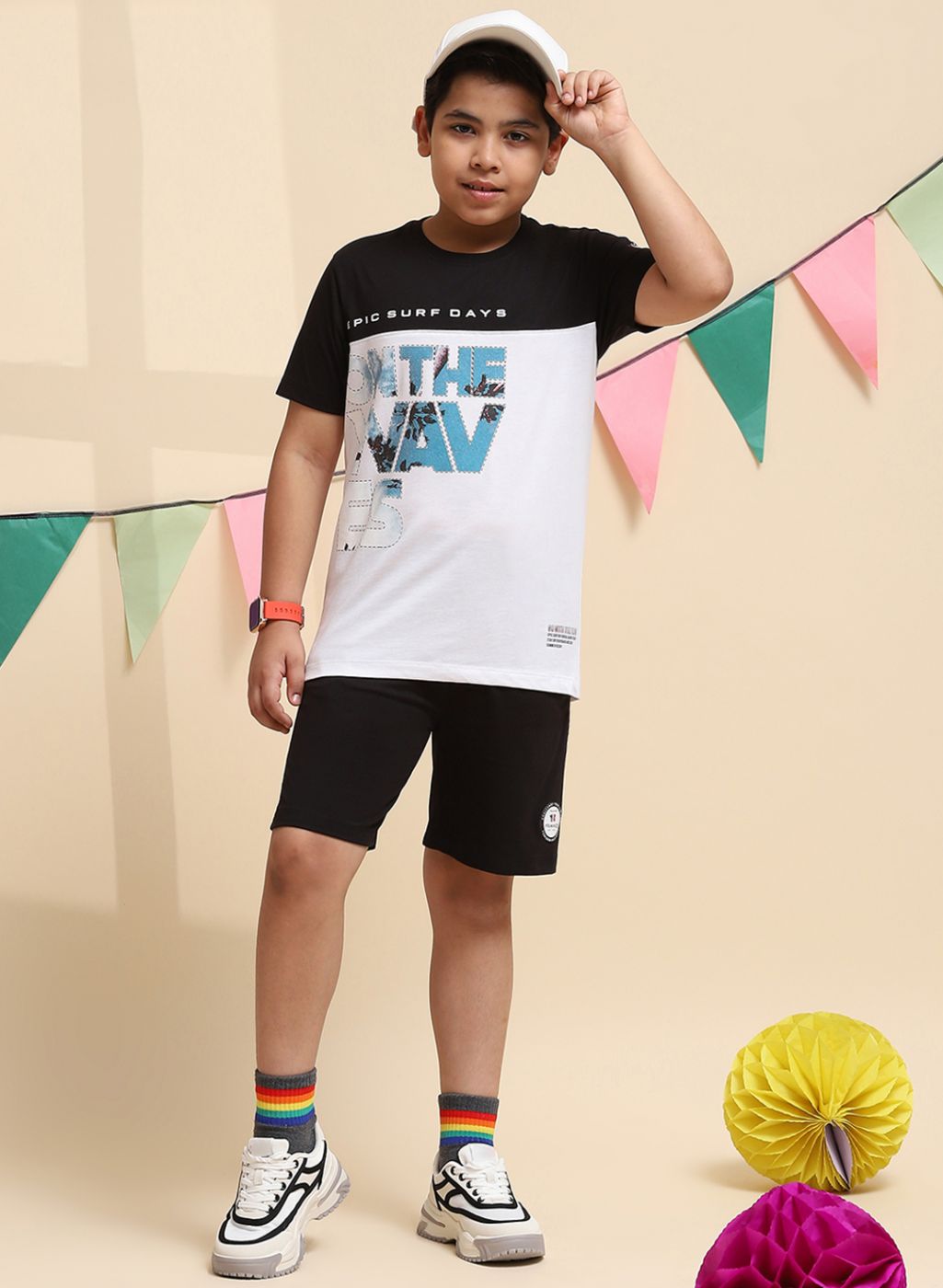 Boys Black & White Printed Bermuda Set