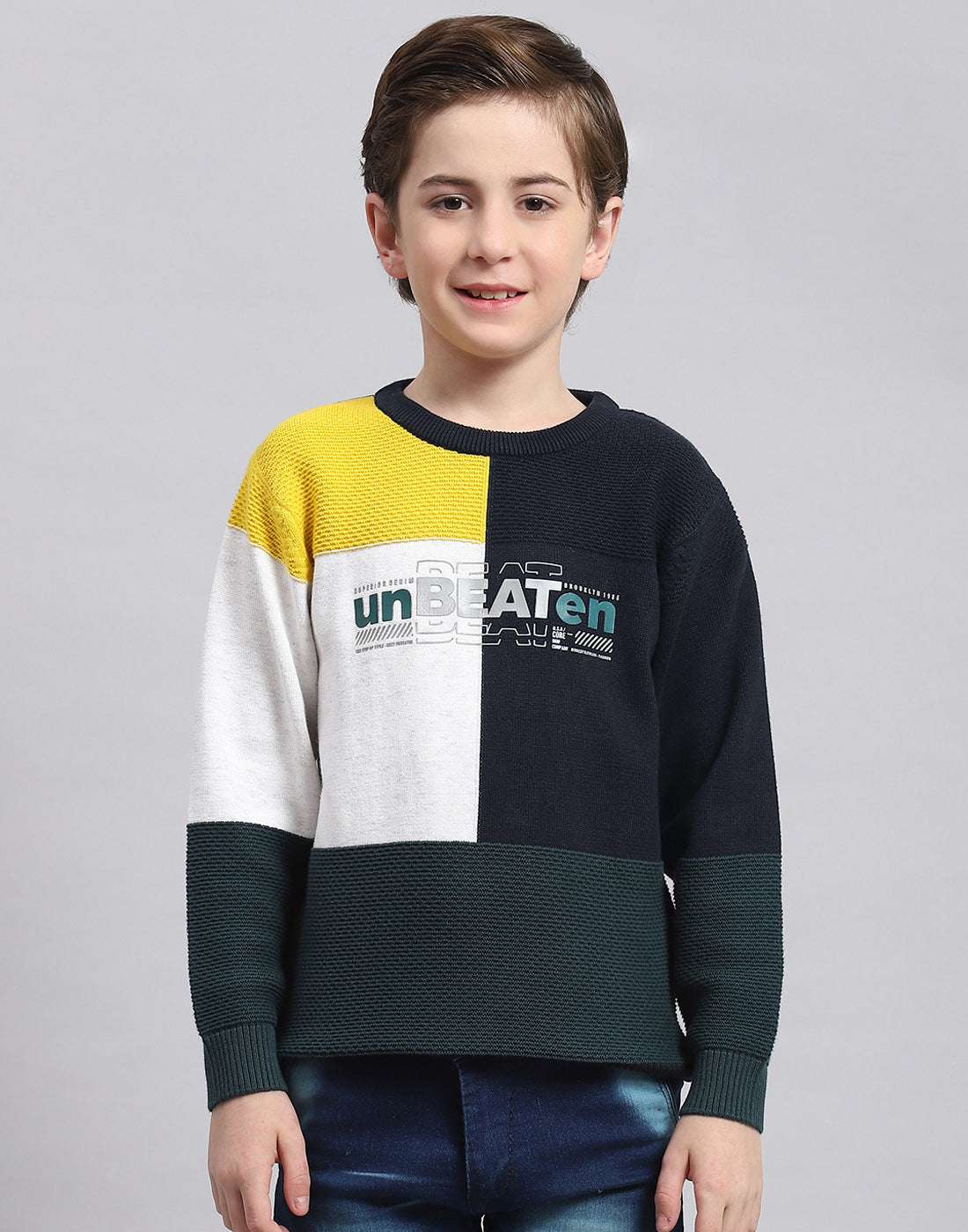 Boys Multicolor Self Design Round Neck Full Sleeve Sweater