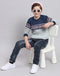 Boys Grey Self Design Round Neck Full Sleeve Sweater