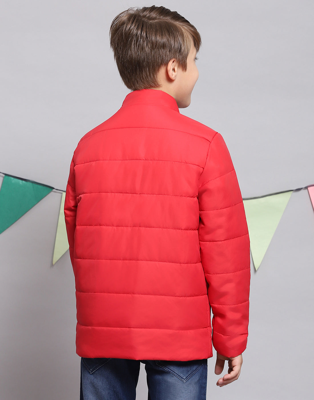 Boys Red Solid Stand Collar Full Sleeve Boys Jacket