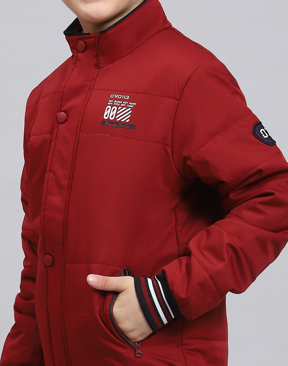 Boys Maroon Solid Stand Collar Full Sleeve Boys Jacket