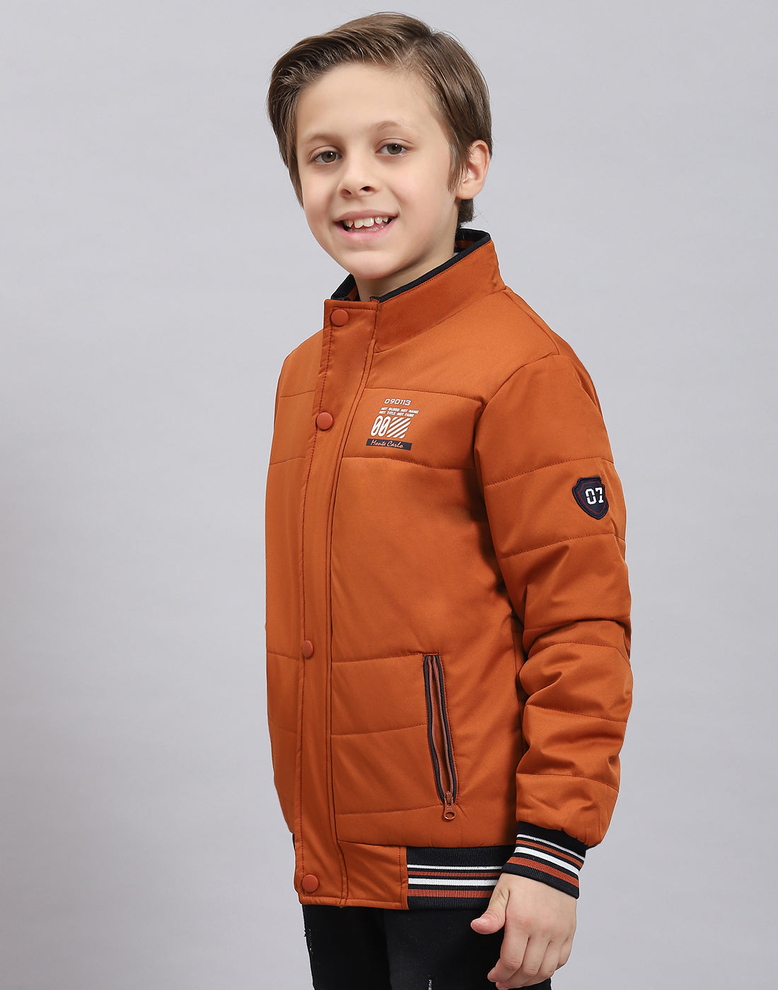 Boys Rust Solid Stand Collar Full Sleeve Boys Jacket