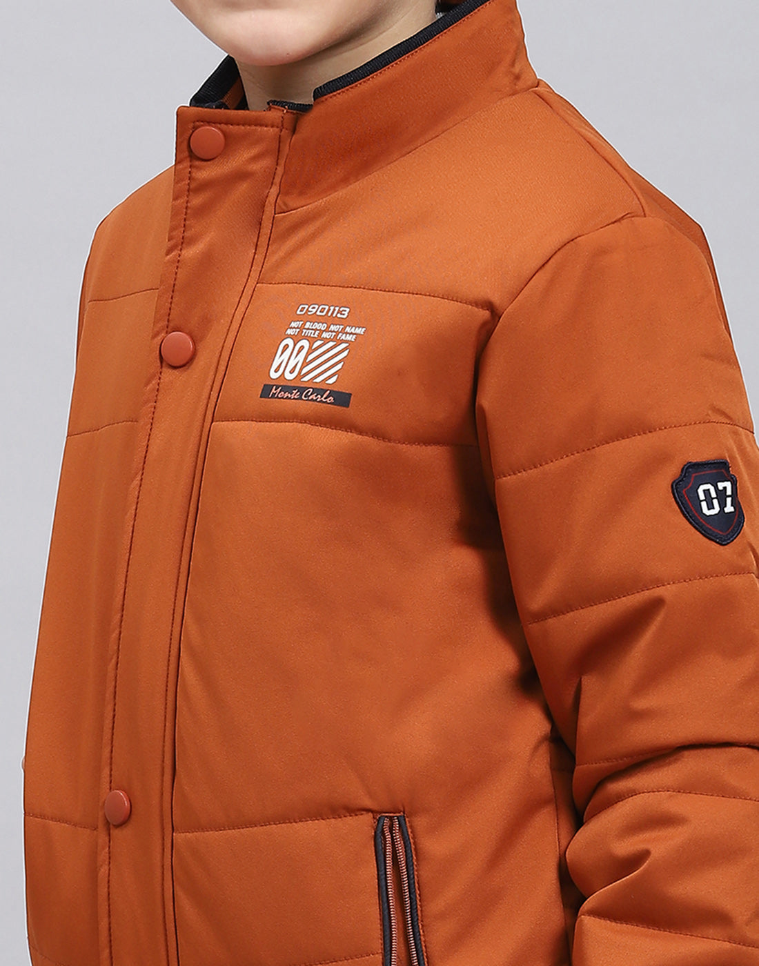 Boys Rust Solid Stand Collar Full Sleeve Boys Jacket