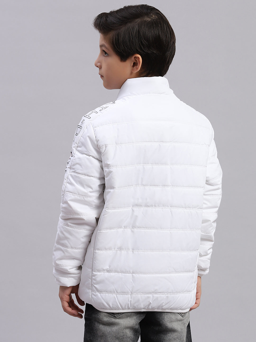 Boys White Solid Stand Collar Full Sleeve Boys Jacket