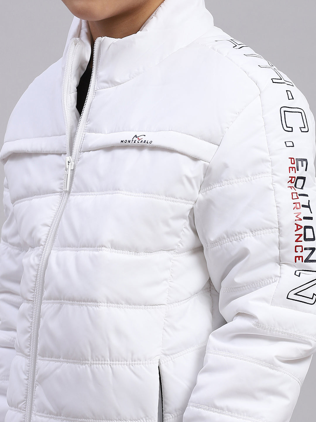 Boys White Solid Stand Collar Full Sleeve Boys Jacket