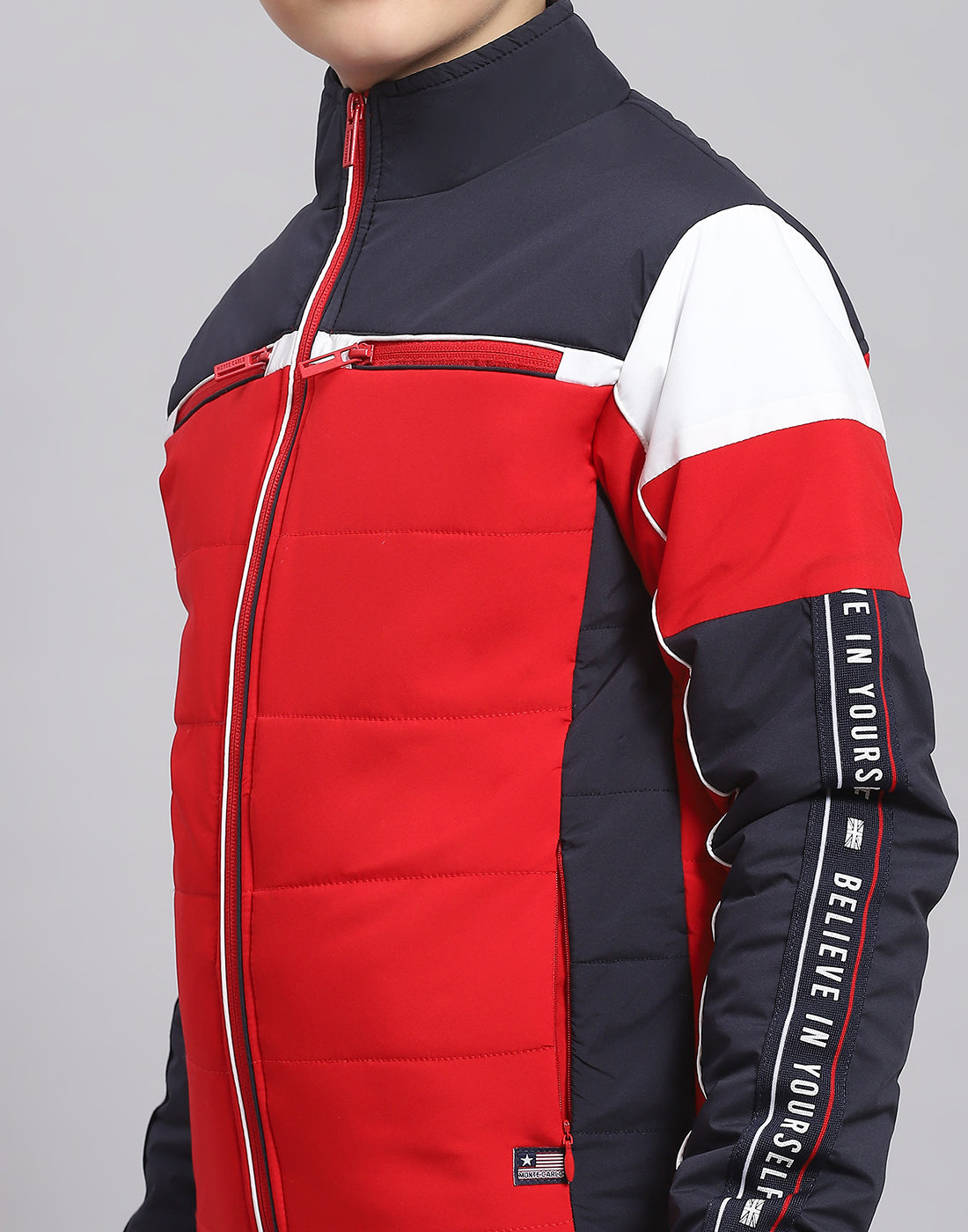 Boys Red Solid Stand Collar Full Sleeve Boys Jacket