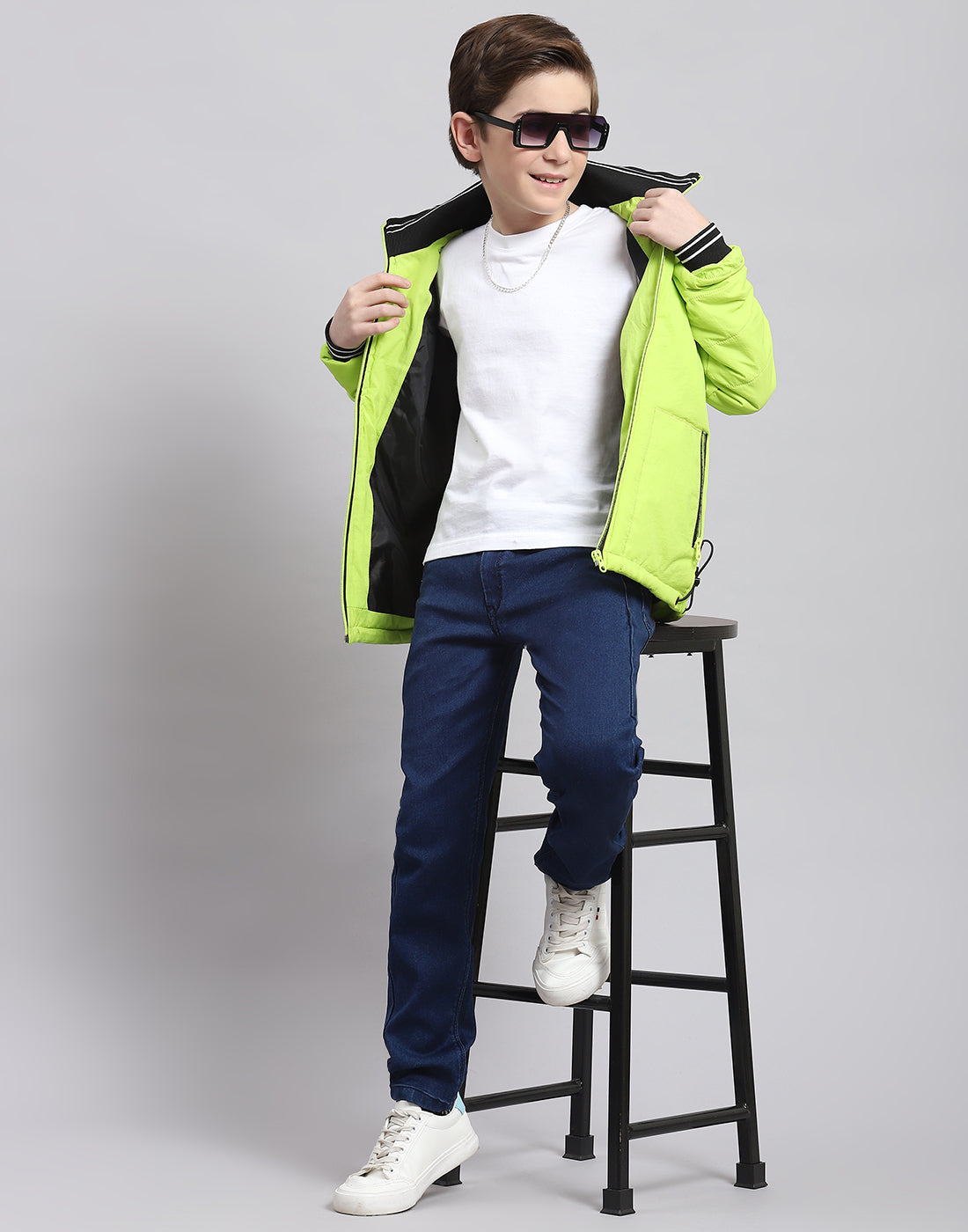 Boys Green Printed Collar Full Sleeve Boys Jacket
