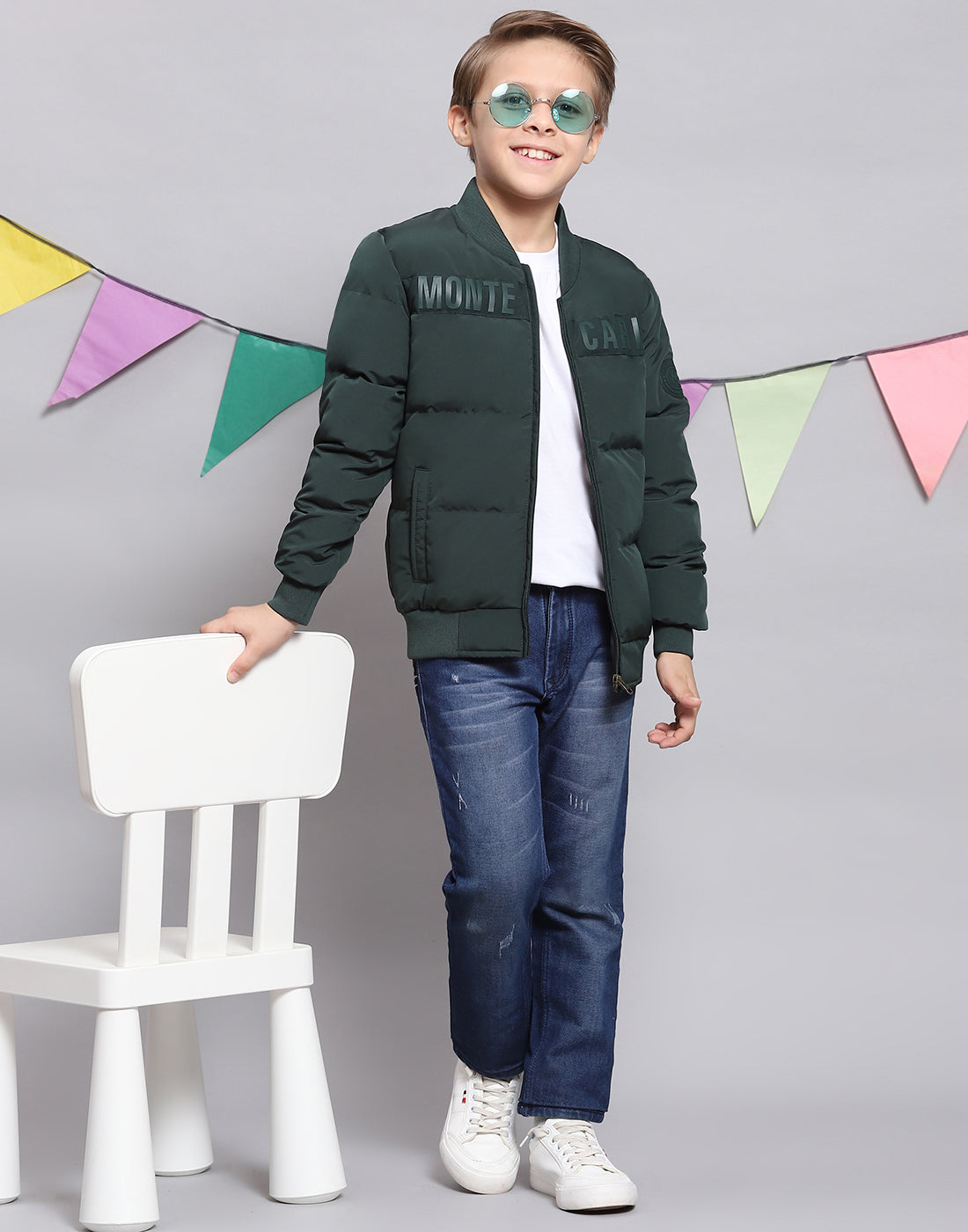 Boys Green Solid Stand Collar Full Sleeve Boys Jacket