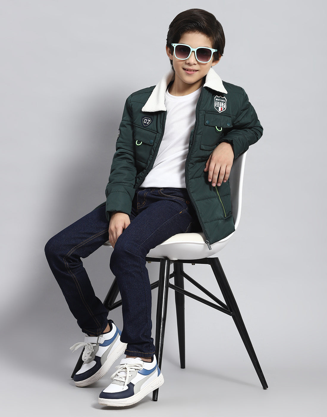 Boys Green Solid Collar Full Sleeve Boys Jacket