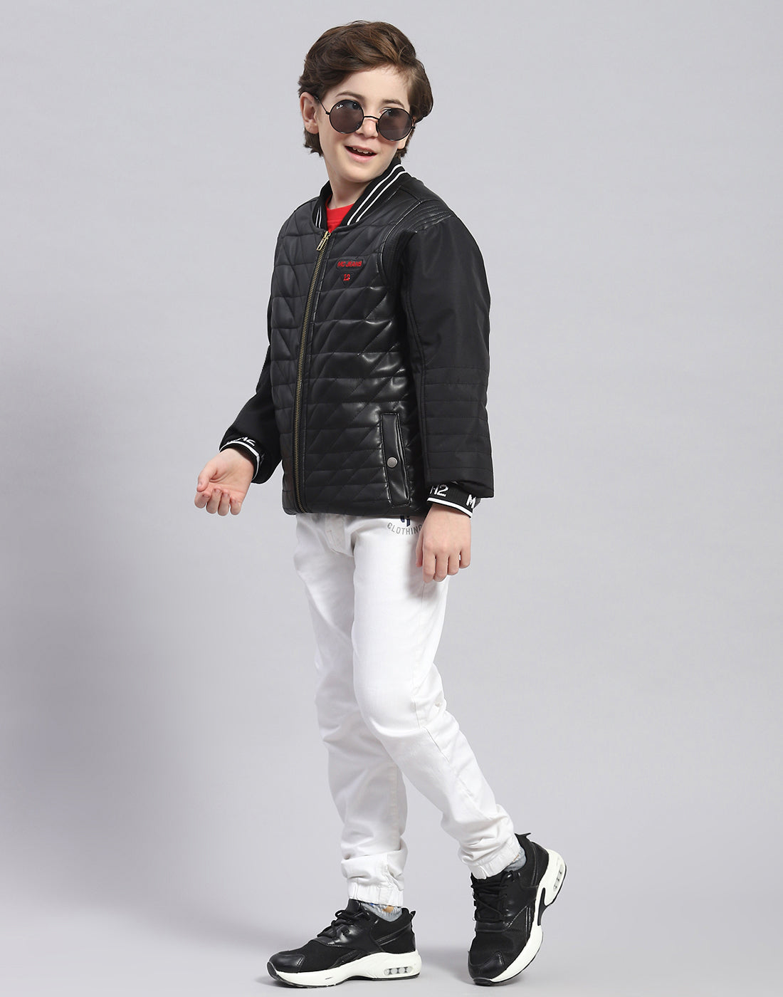 Boys Black Solid Mandarin Collar Full Sleeve Boys Jacket