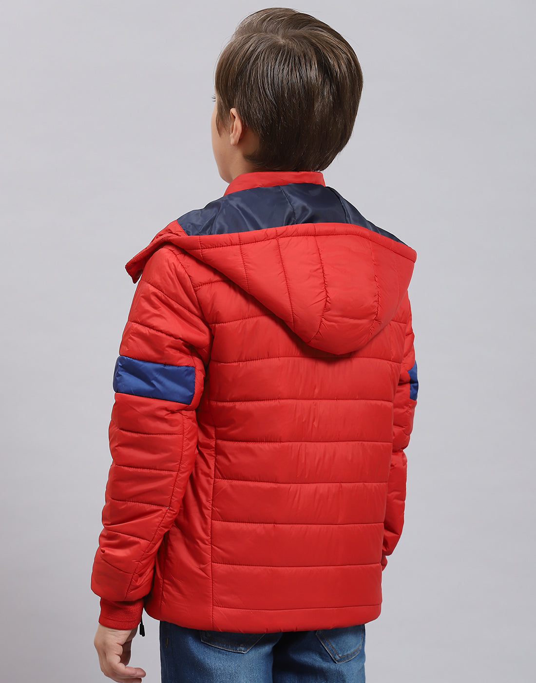 Boys Red Solid Hooded Full Sleeve Boys Jacket