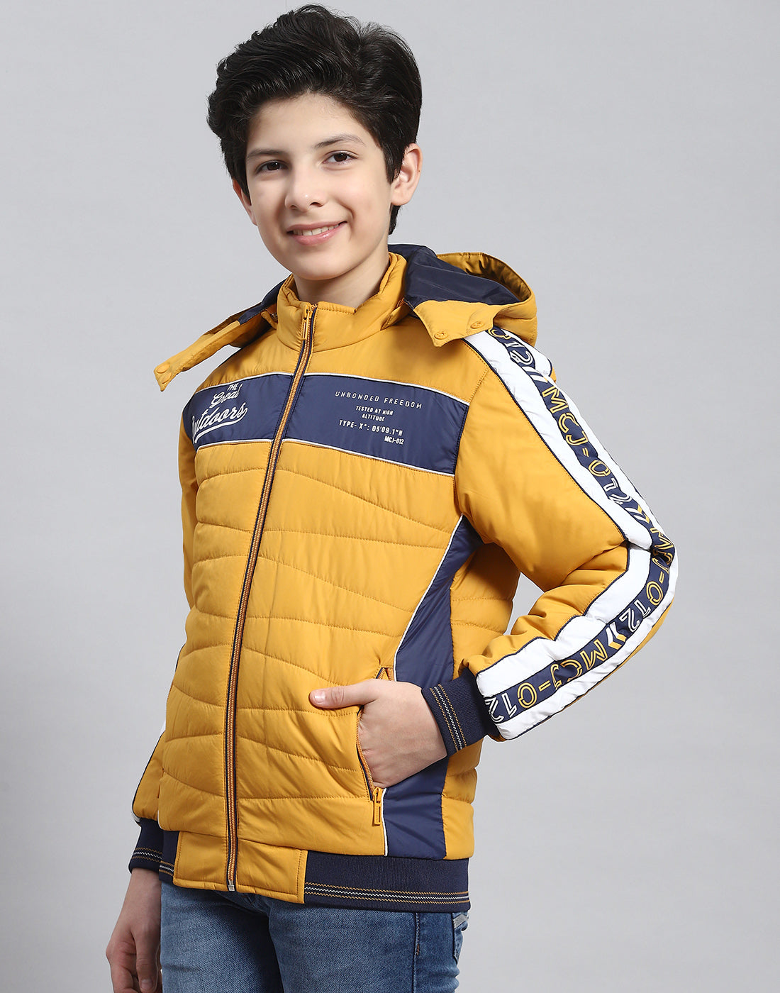 Boys Mustard Solid Hooded Full Sleeve Boys Jacket