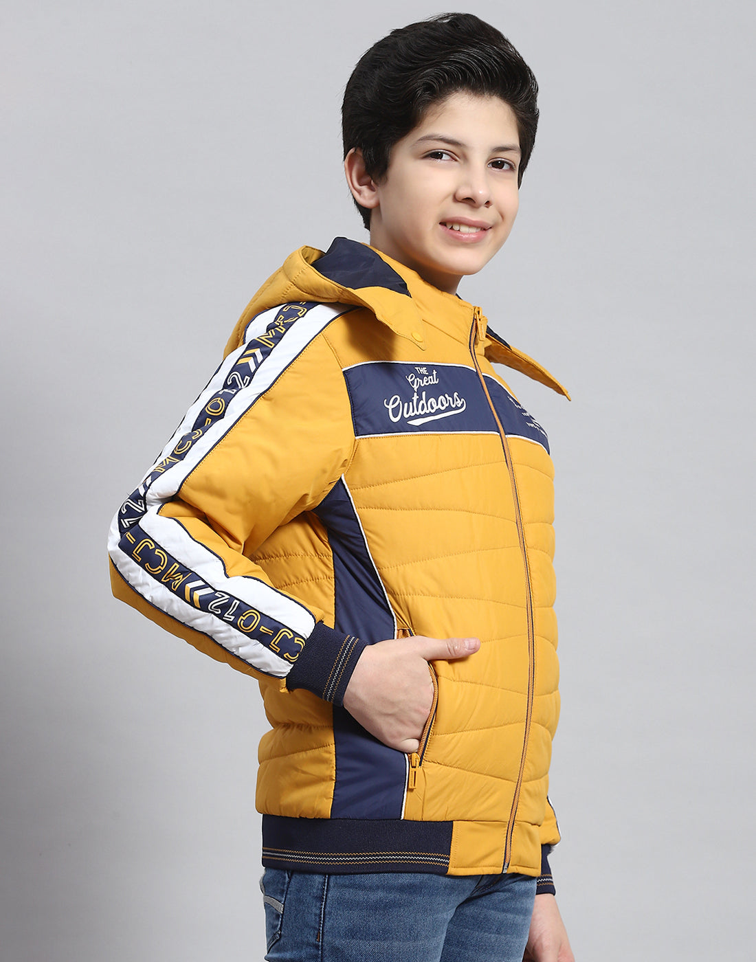 Boys Mustard Solid Hooded Full Sleeve Boys Jacket