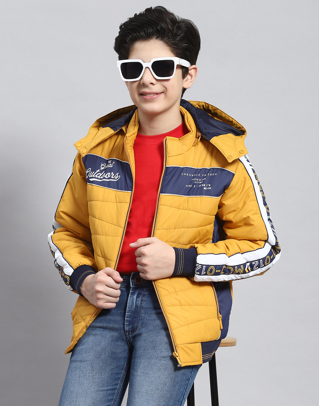 Boys Mustard Solid Hooded Full Sleeve Boys Jacket