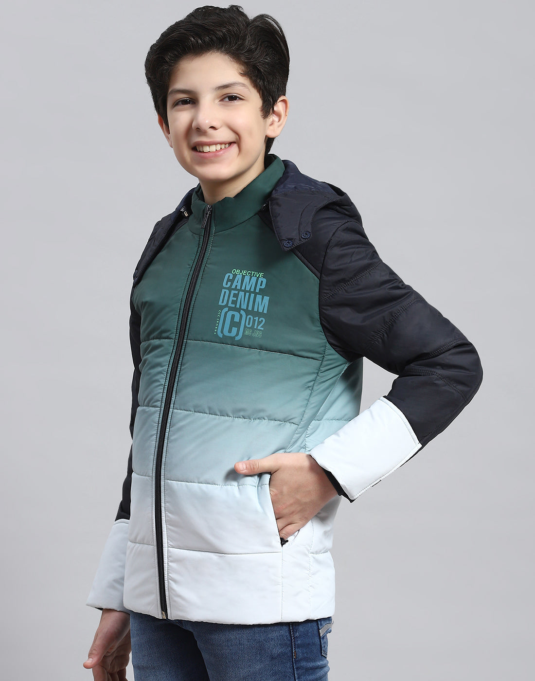 Boys Olive Colourblocked Hooded Full Sleeve Boys Jacket