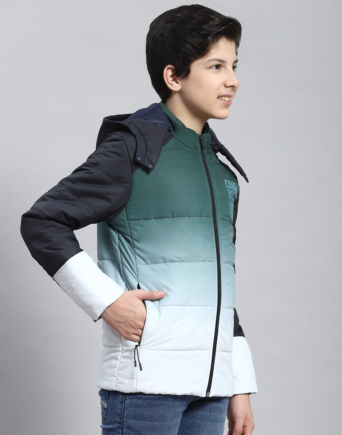 Boys Olive Colourblocked Hooded Full Sleeve Boys Jacket