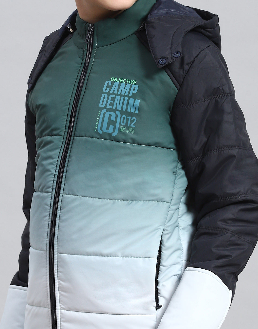 Boys Olive Colourblocked Hooded Full Sleeve Boys Jacket
