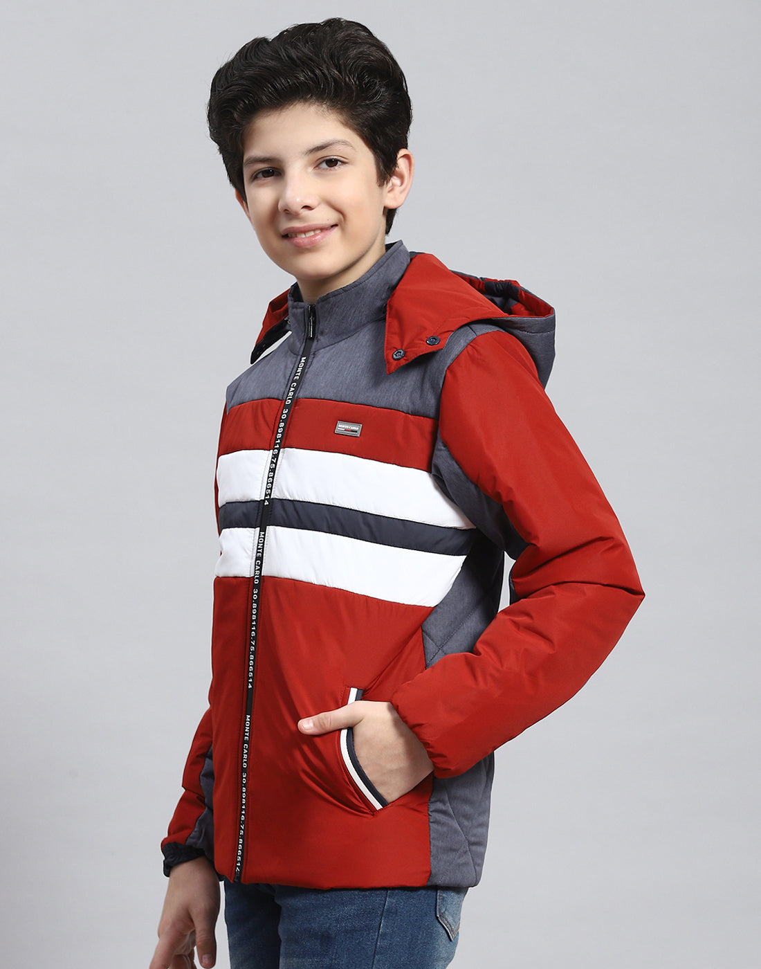 Boys Rust Solid Hooded Full Sleeve Boys Jacket