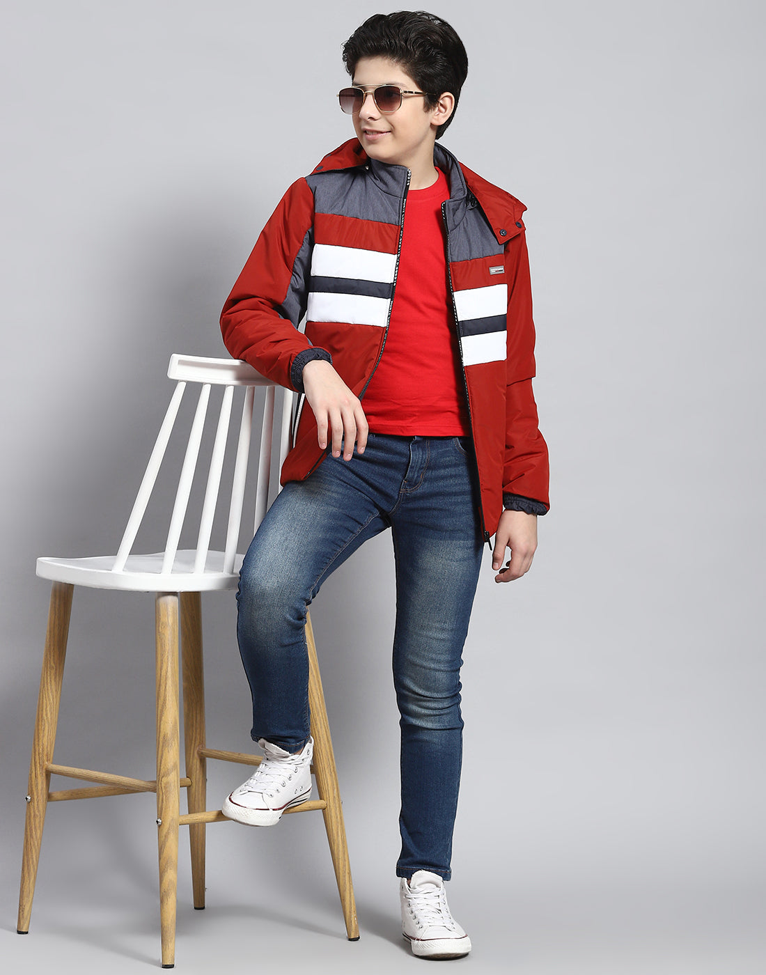 Boys Rust Solid Hooded Full Sleeve Boys Jacket