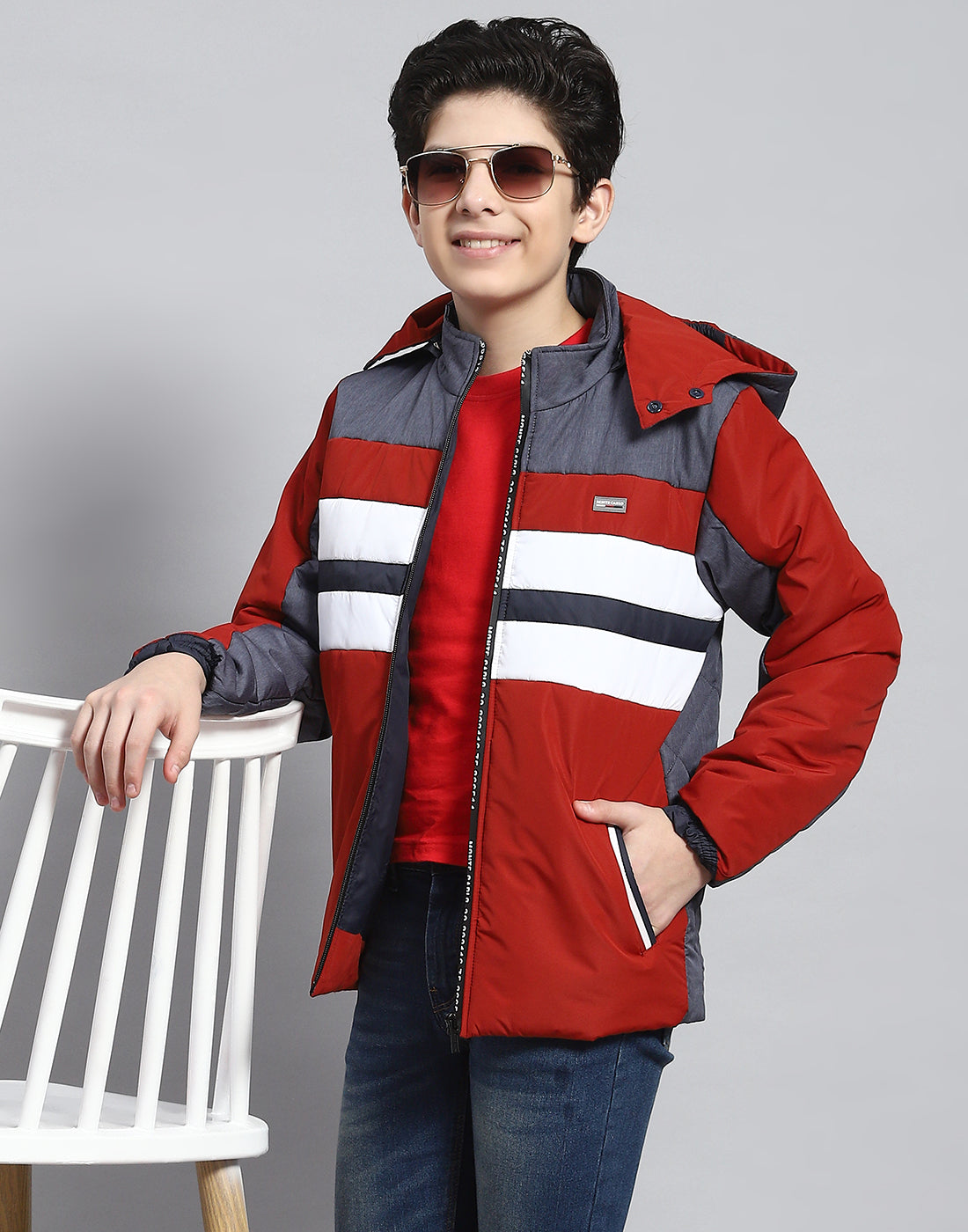 Boys Rust Solid Hooded Full Sleeve Boys Jacket
