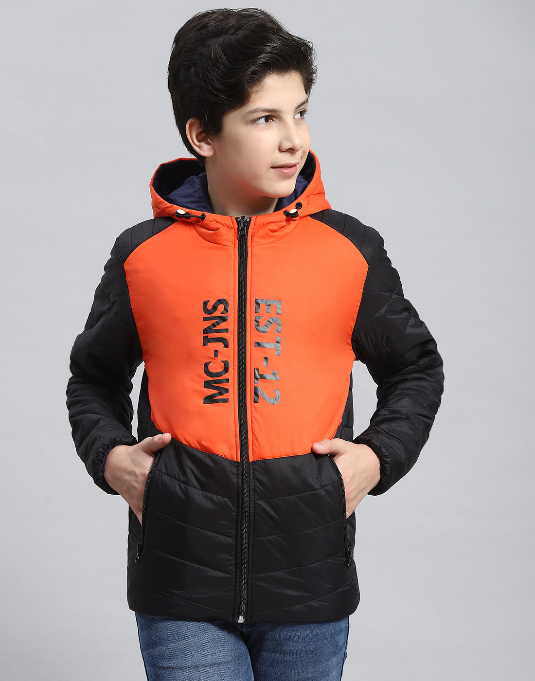 Boys Orange Solid Collar Full Sleeve Boys Jacket