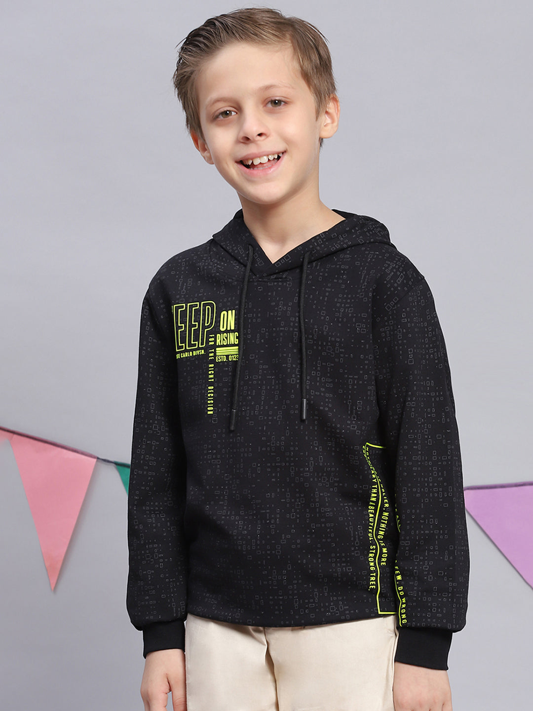 Boys Black Printed Round Neck Full Sleeve Sweatshirt