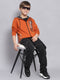 Boys Rust Printed Hooded Full Sleeve Sweatshirt