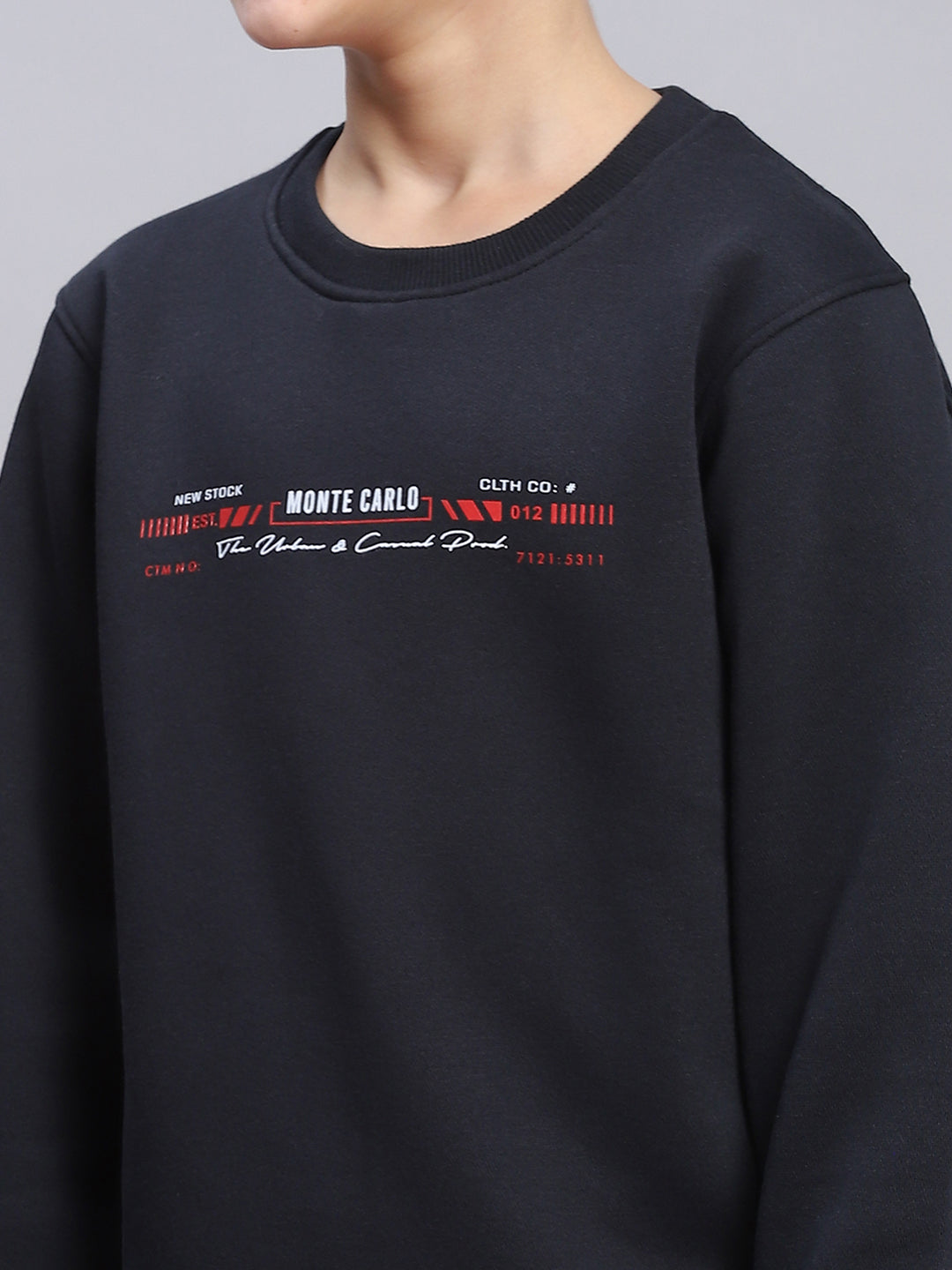 Boys Navy Blue Printed Round Neck Full Sleeve Sweatshirt
