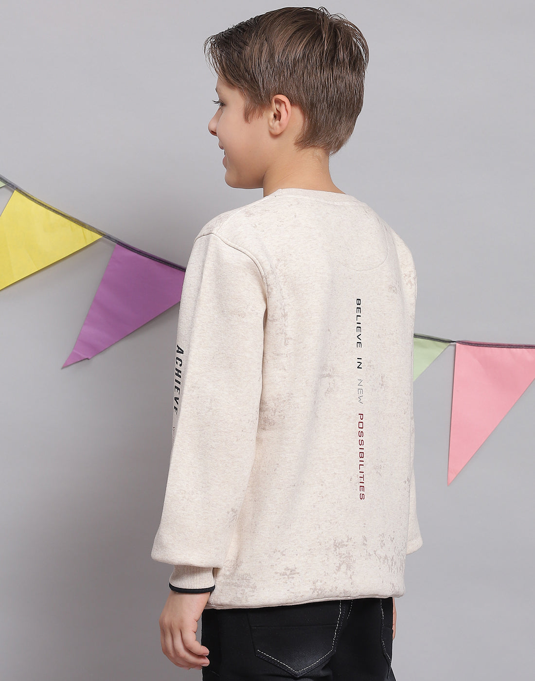 Boys Pink Printed Round Neck Full Sleeve Sweatshirt