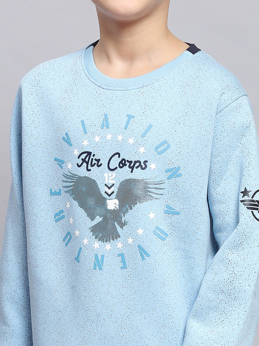 Boys Blue Printed Round Neck Full Sleeve Sweatshirt