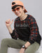 Boys Black Check Round Neck Full Sleeve Sweatshirt