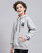 Boys Grey Melange Printed Round Neck Full Sleeve Sweatshirt