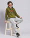 Boys Olive Printed Hooded Full Sleeve Sweatshirt