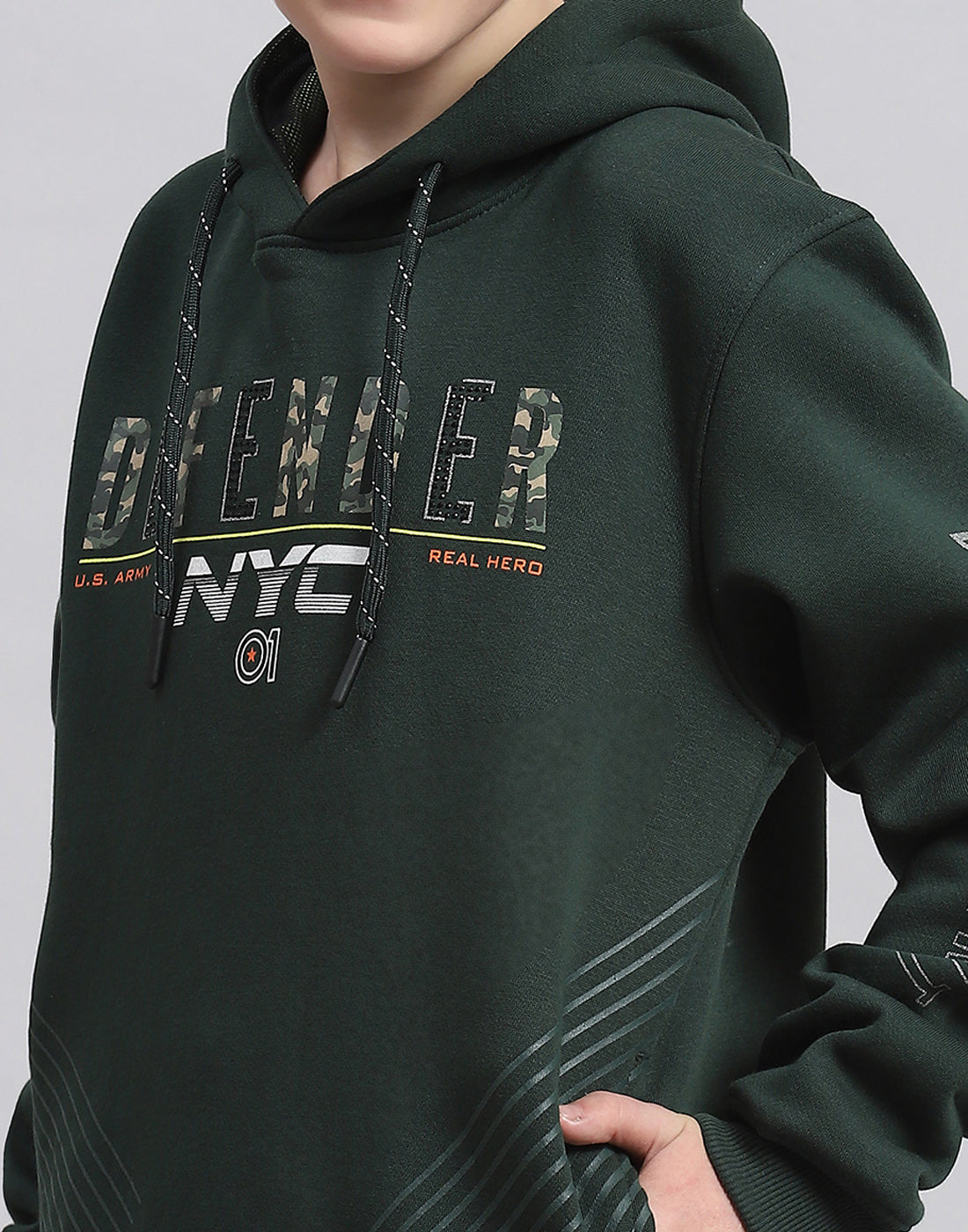 Boys Green Printed Hooded Full Sleeve Sweatshirt